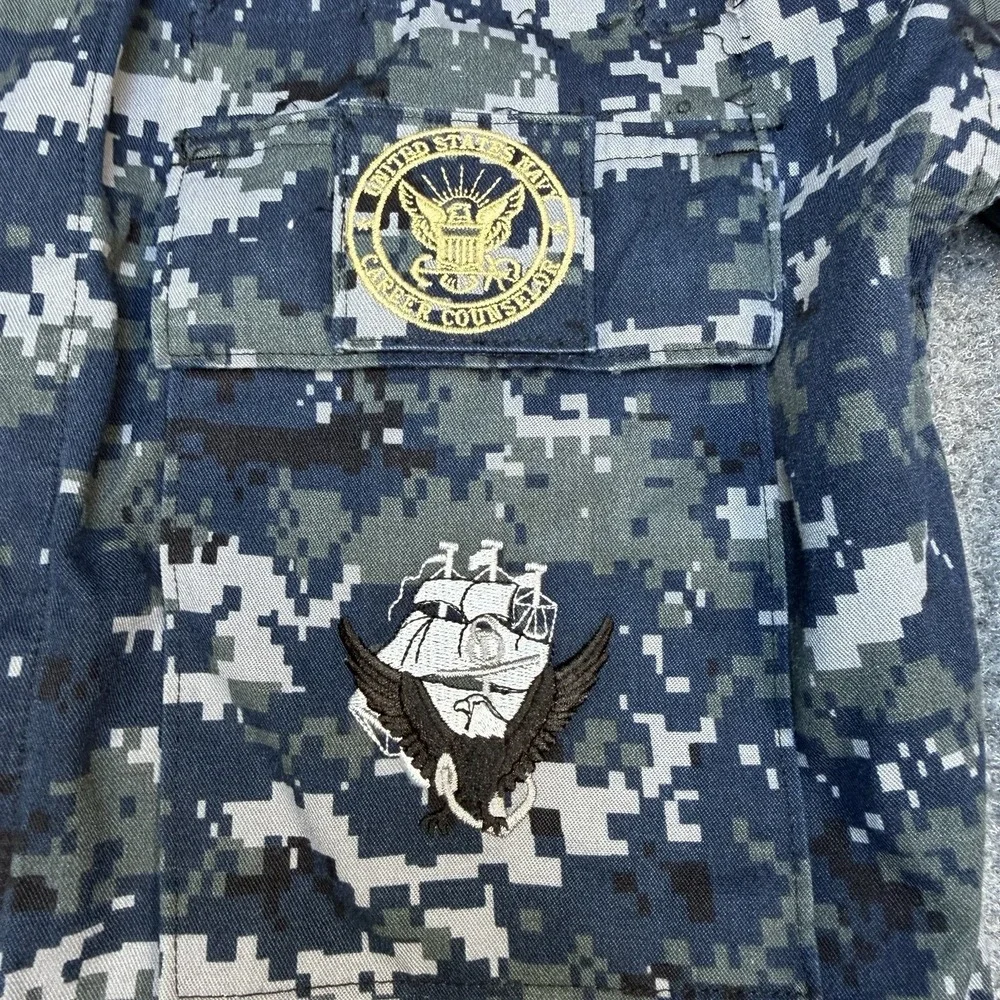 US Navy Shirt Men Small Long  Blue Digital Camo Working Blouse NWU Military Seal